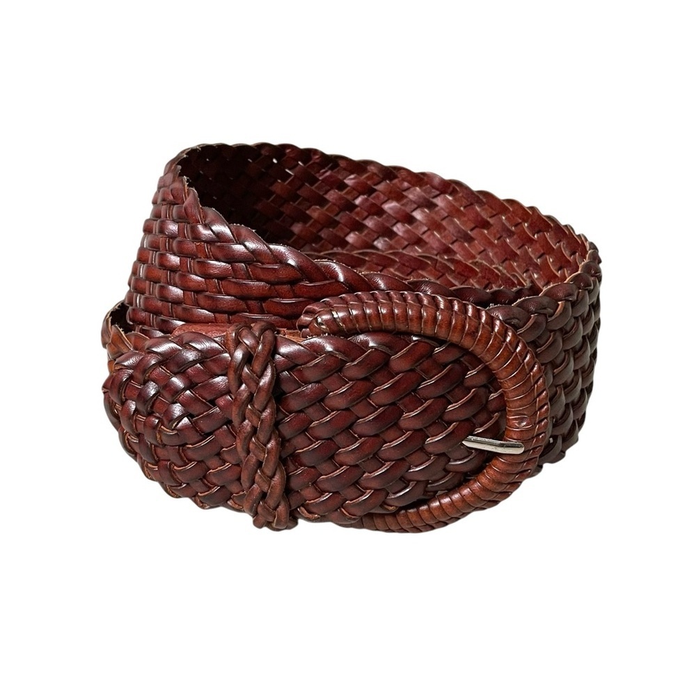 VERA PELLE Italy Brown Leather Woven Braided Wide Belt